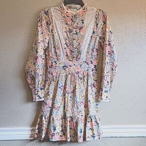 MELLODAY Long Sleeve shirt dress, summer‎ floral print Size S Romantic Coquette